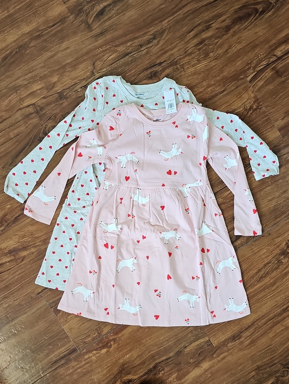 Old Navy Long Sleeve Hearts And Unicorn Toddler Girl Dress Bundle Size 5T